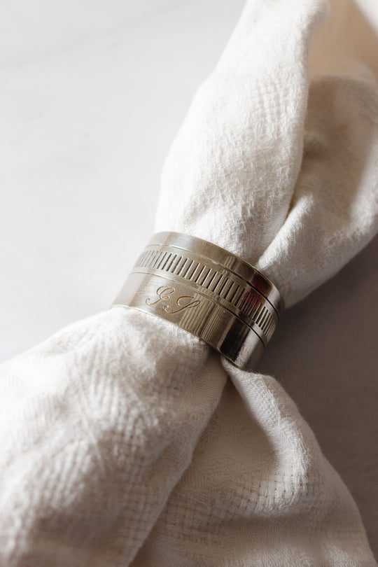 boxed pair of vintage french monogrammed silver napkin rings