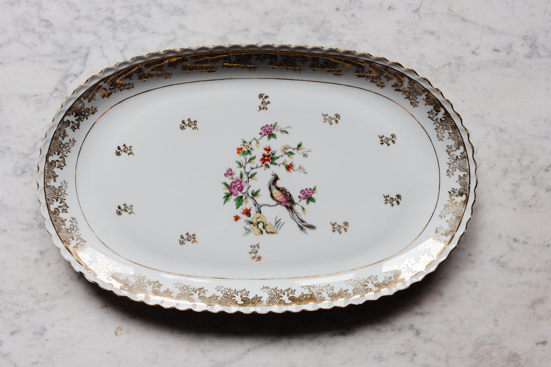 midcentury french limoges bird of paradise service, set of 41
