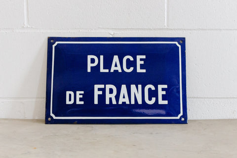 "place de france" vintage french enamel street sign