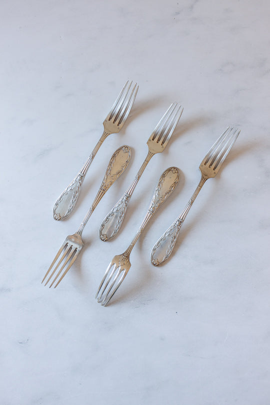 antique french silverplate forks  set of 5