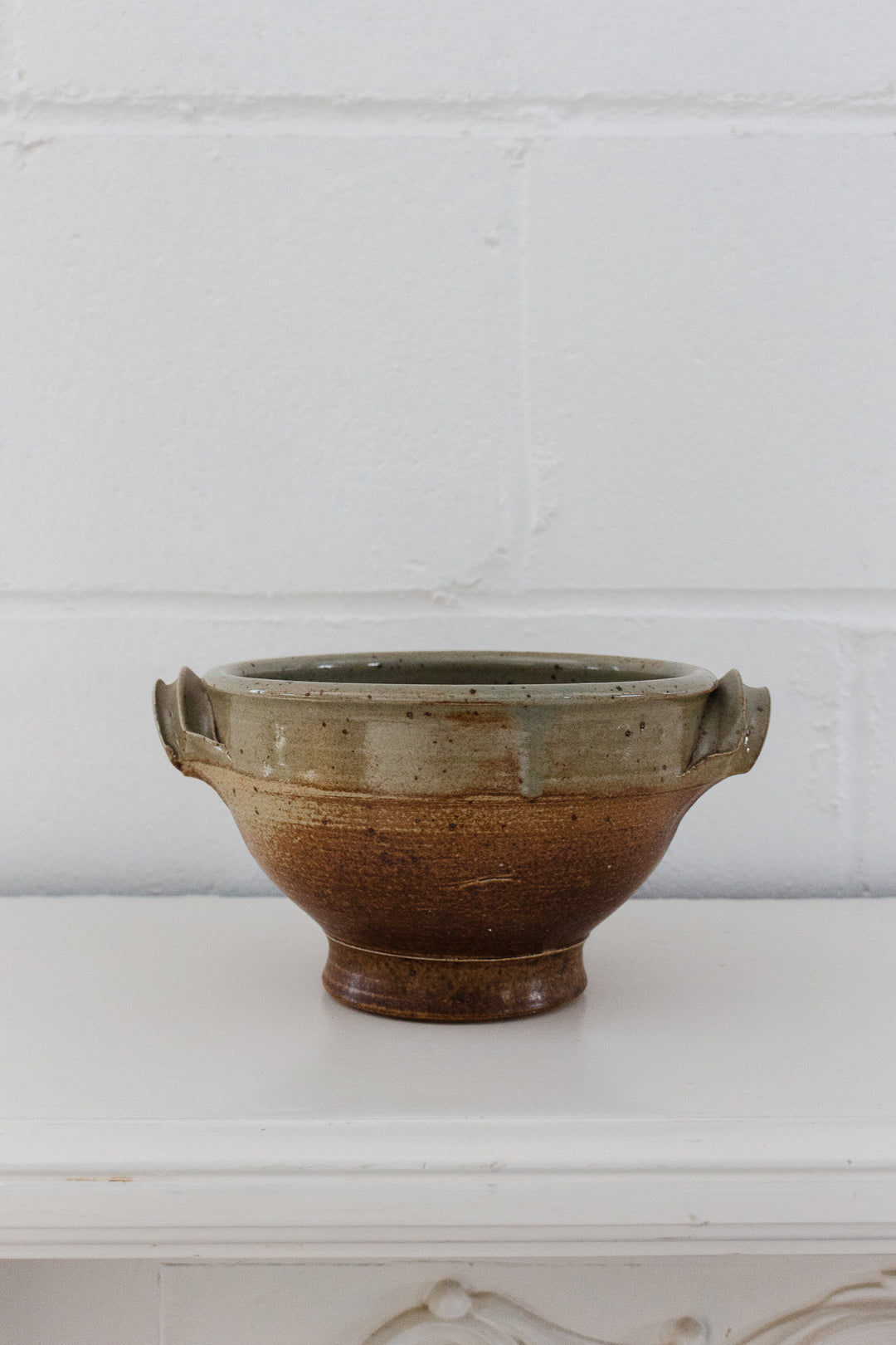 midcentury French studio pottery footed strainer bowl