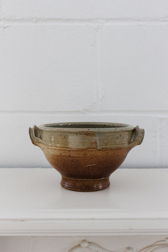 midcentury French studio pottery footed strainer bowl