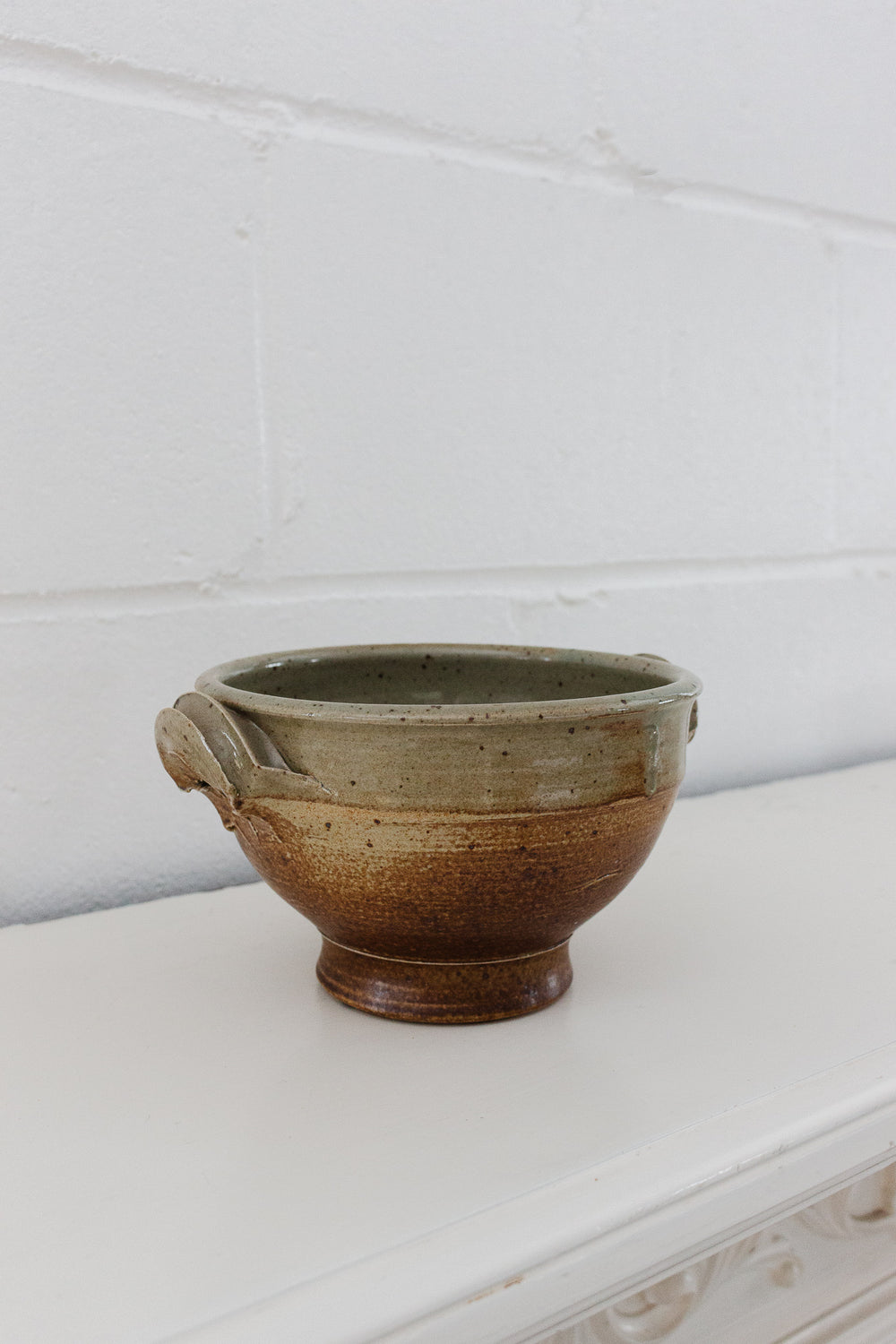 midcentury French studio pottery footed strainer bowl