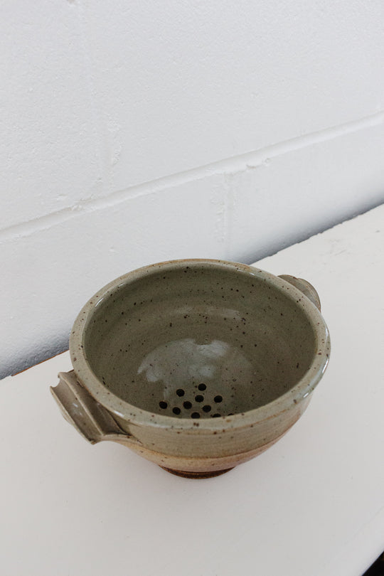 midcentury French studio pottery footed strainer bowl