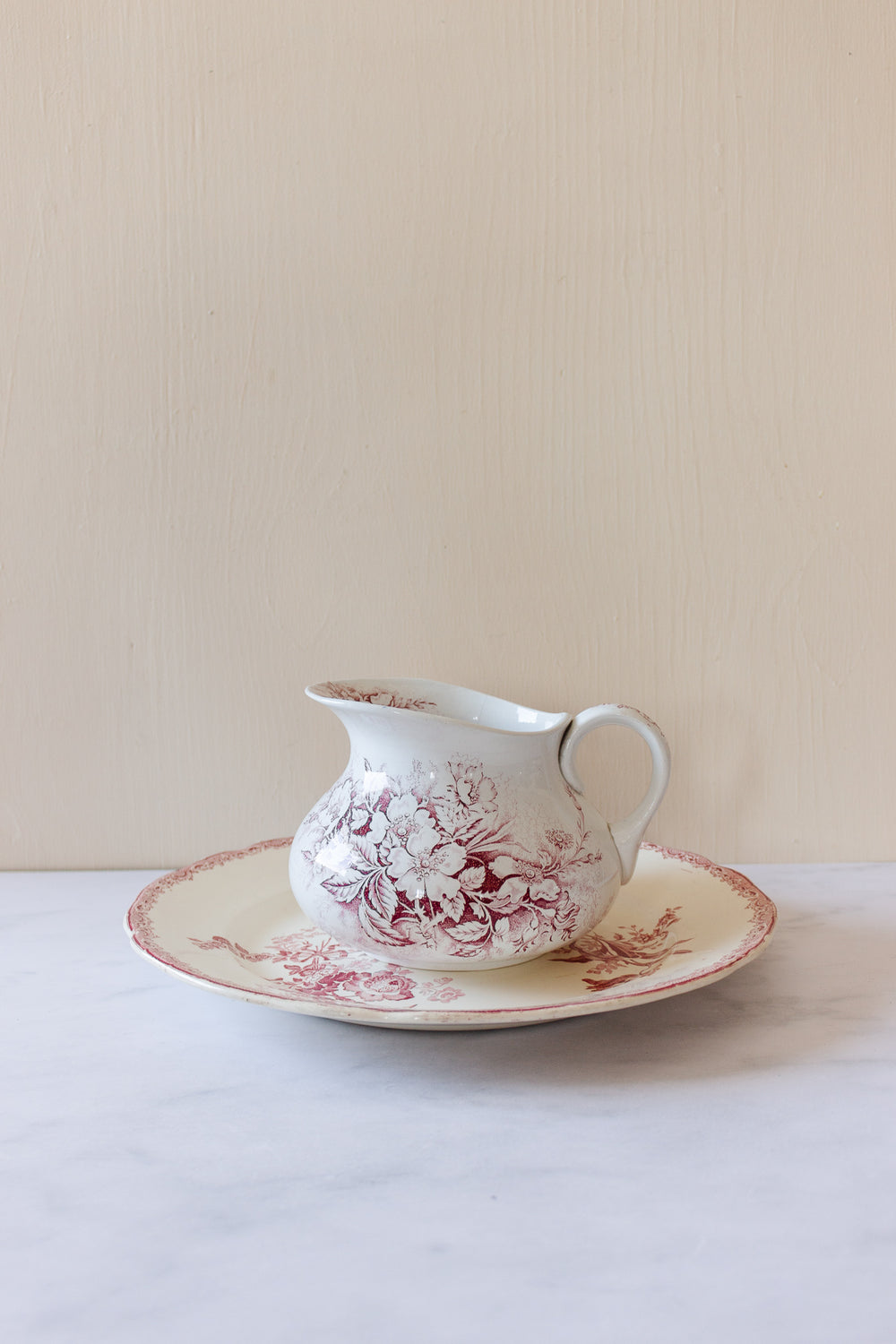 antique French transferware pitcher & plate set