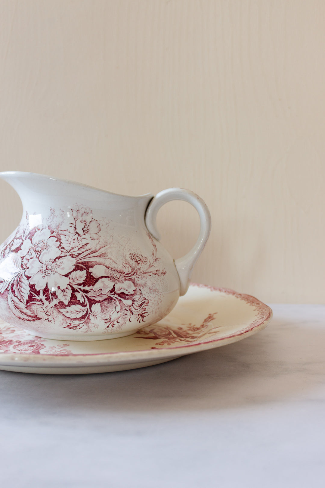 antique French transferware pitcher & plate set