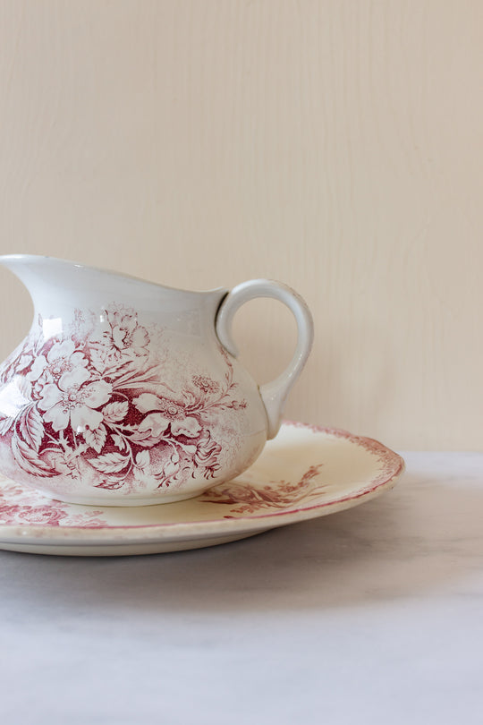 antique French transferware pitcher & plate set