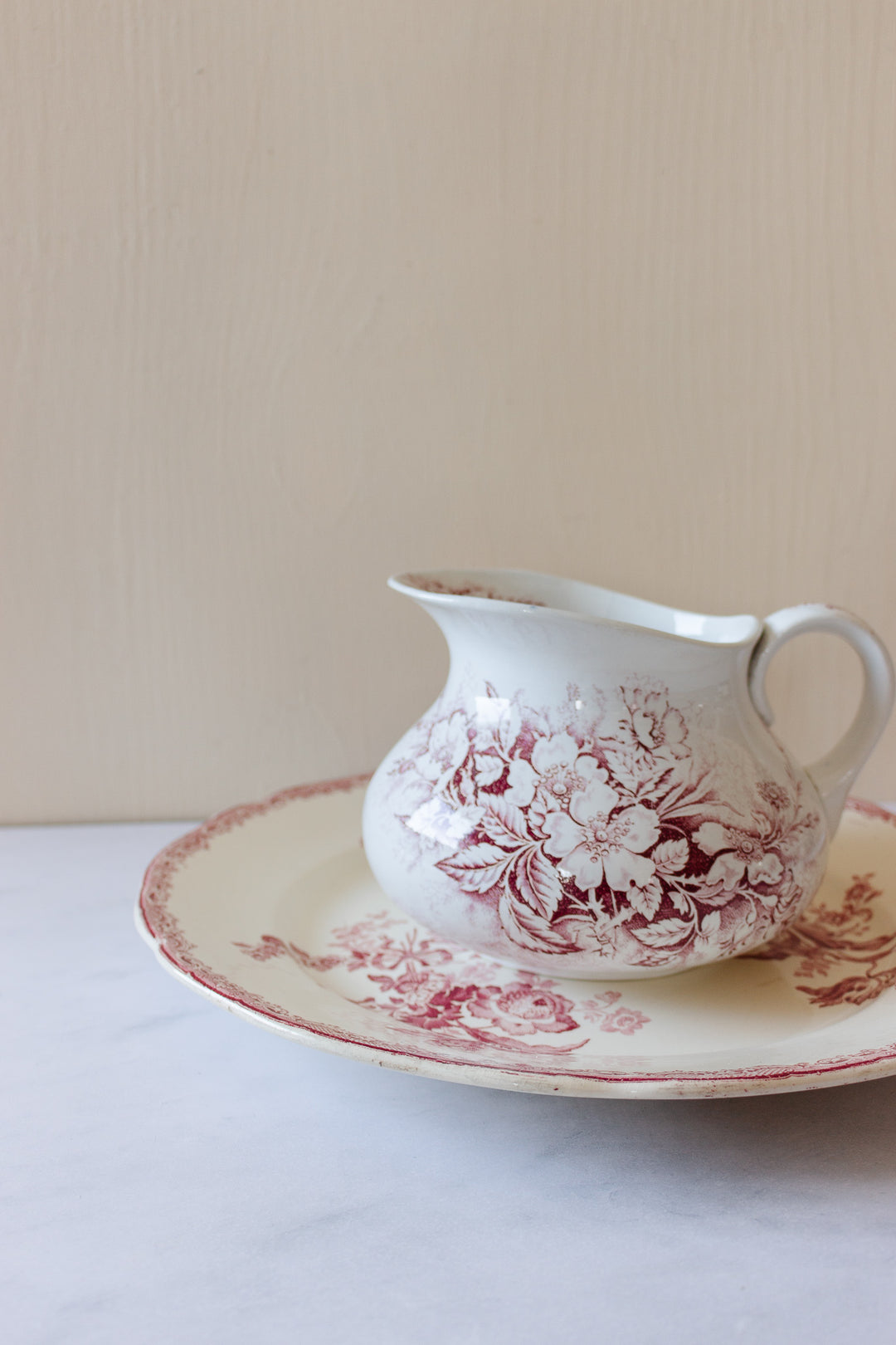 antique French transferware pitcher & plate set