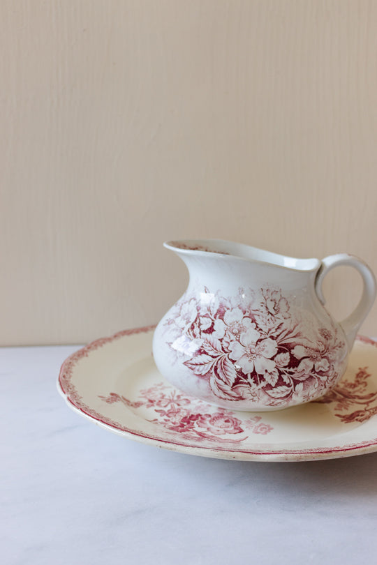 antique French transferware pitcher & plate set