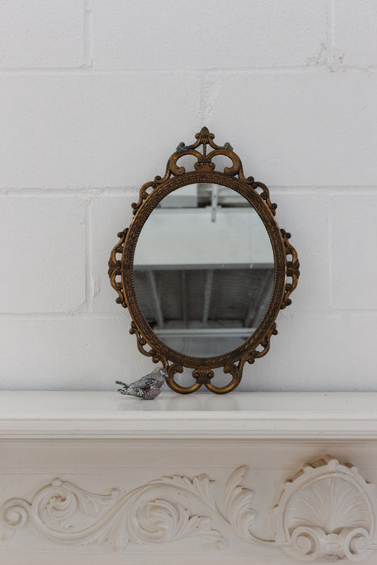 vintage french ornate cast brass mirror