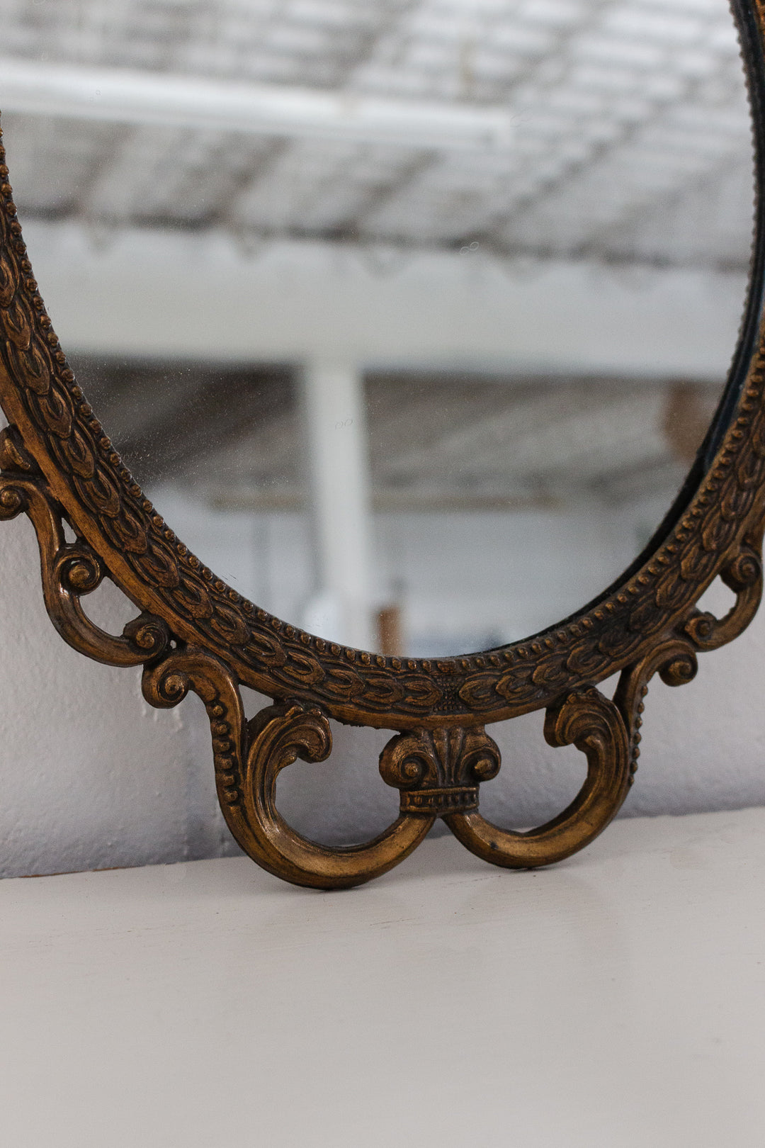 vintage french ornate cast brass mirror