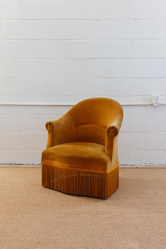 pair of matching vintage french mustard crapaud chairs