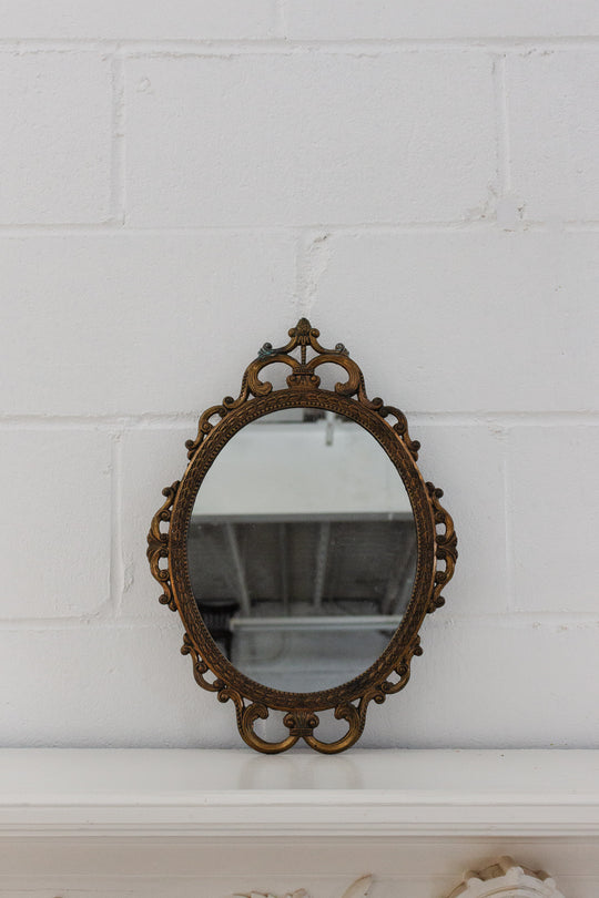 vintage french ornate cast brass mirror