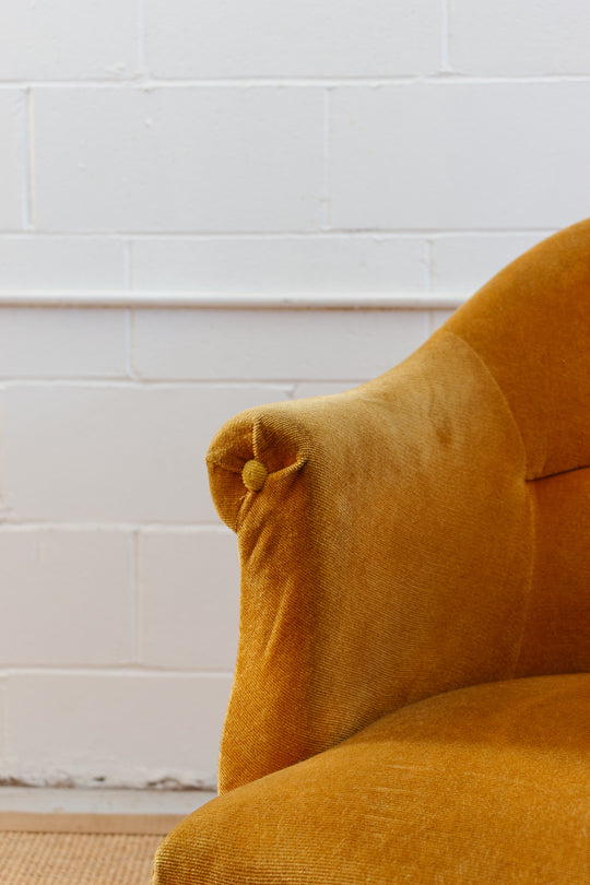 pair of matching vintage french mustard crapaud chairs