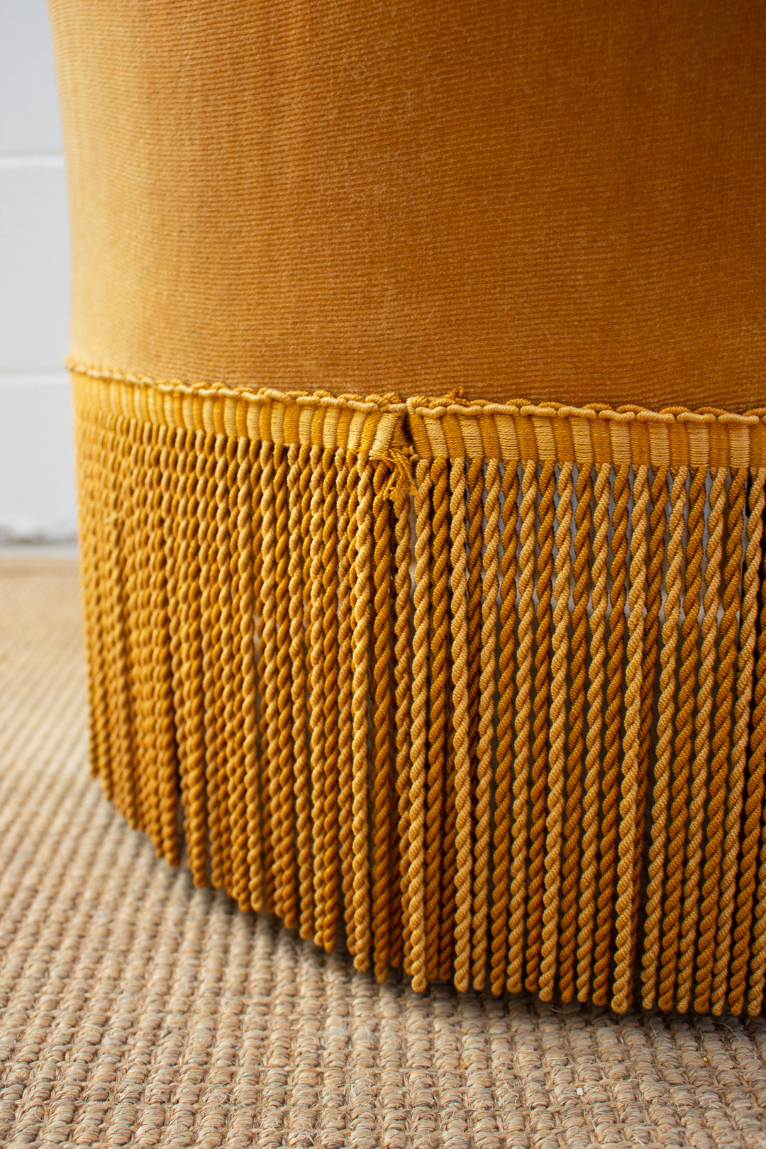 pair of matching vintage french mustard crapaud chairs