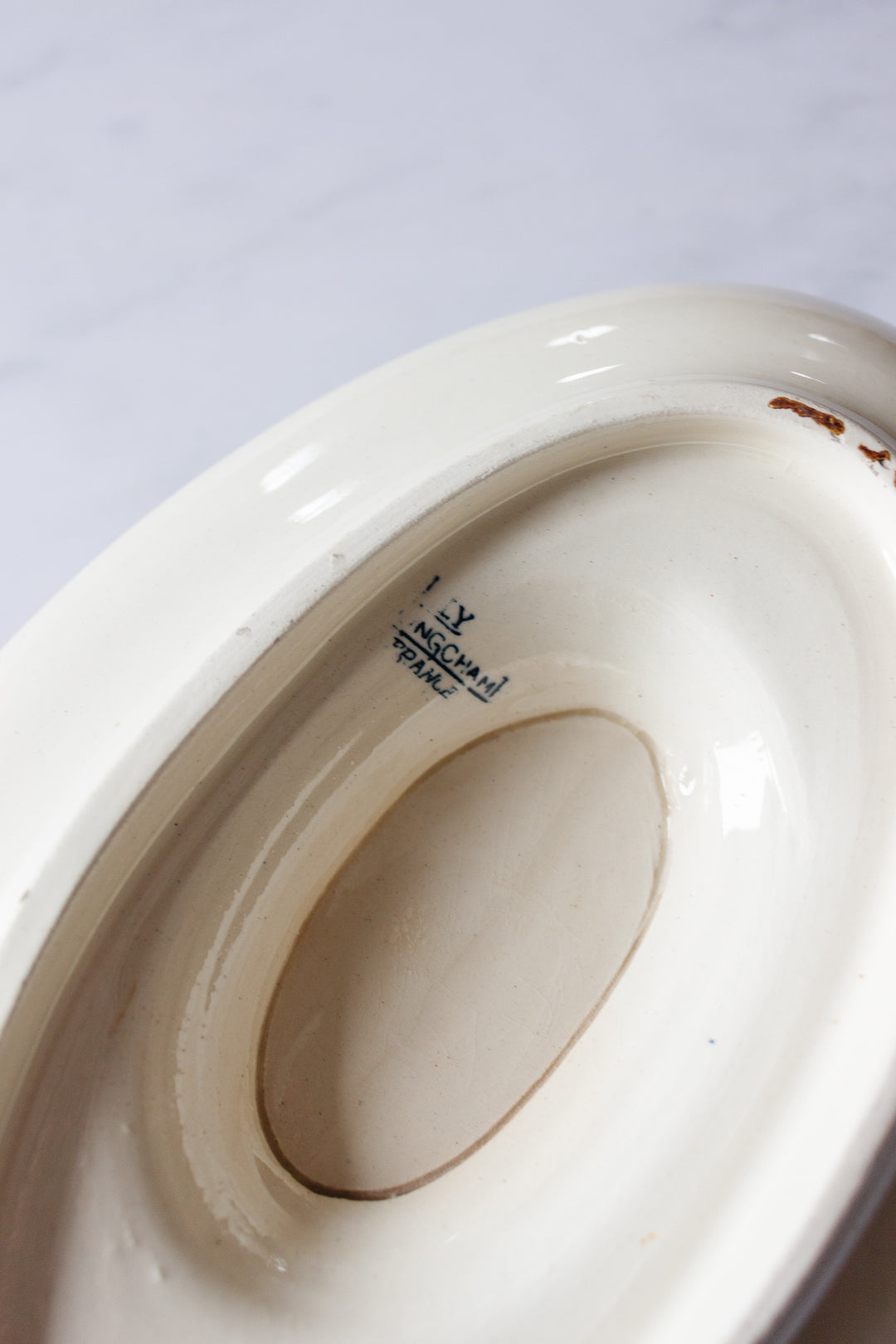 antique french Longwy transferware gravy boat