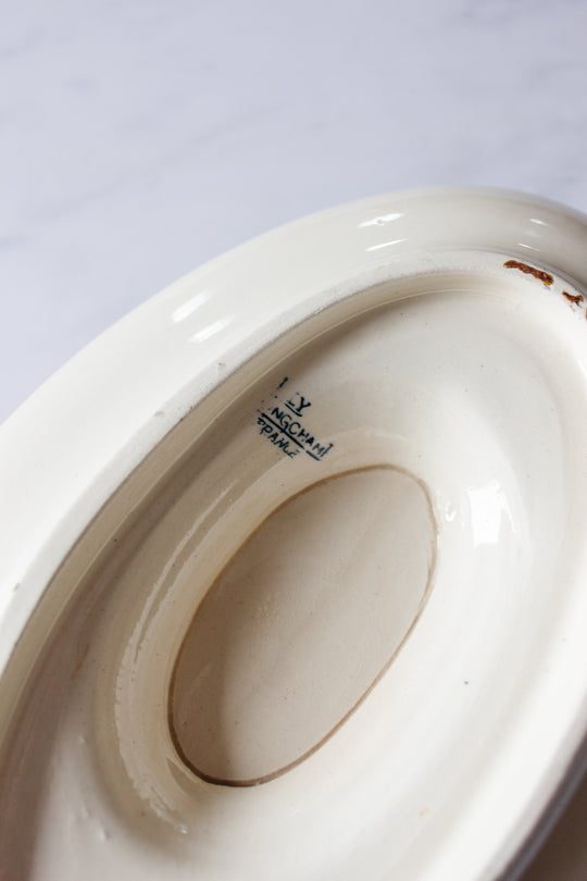 antique french Longwy transferware gravy boat