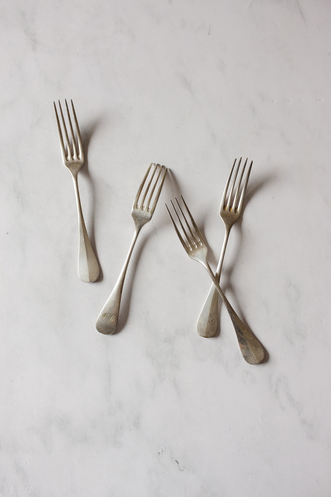 vintage French monogrammed silver flatware, set of 8