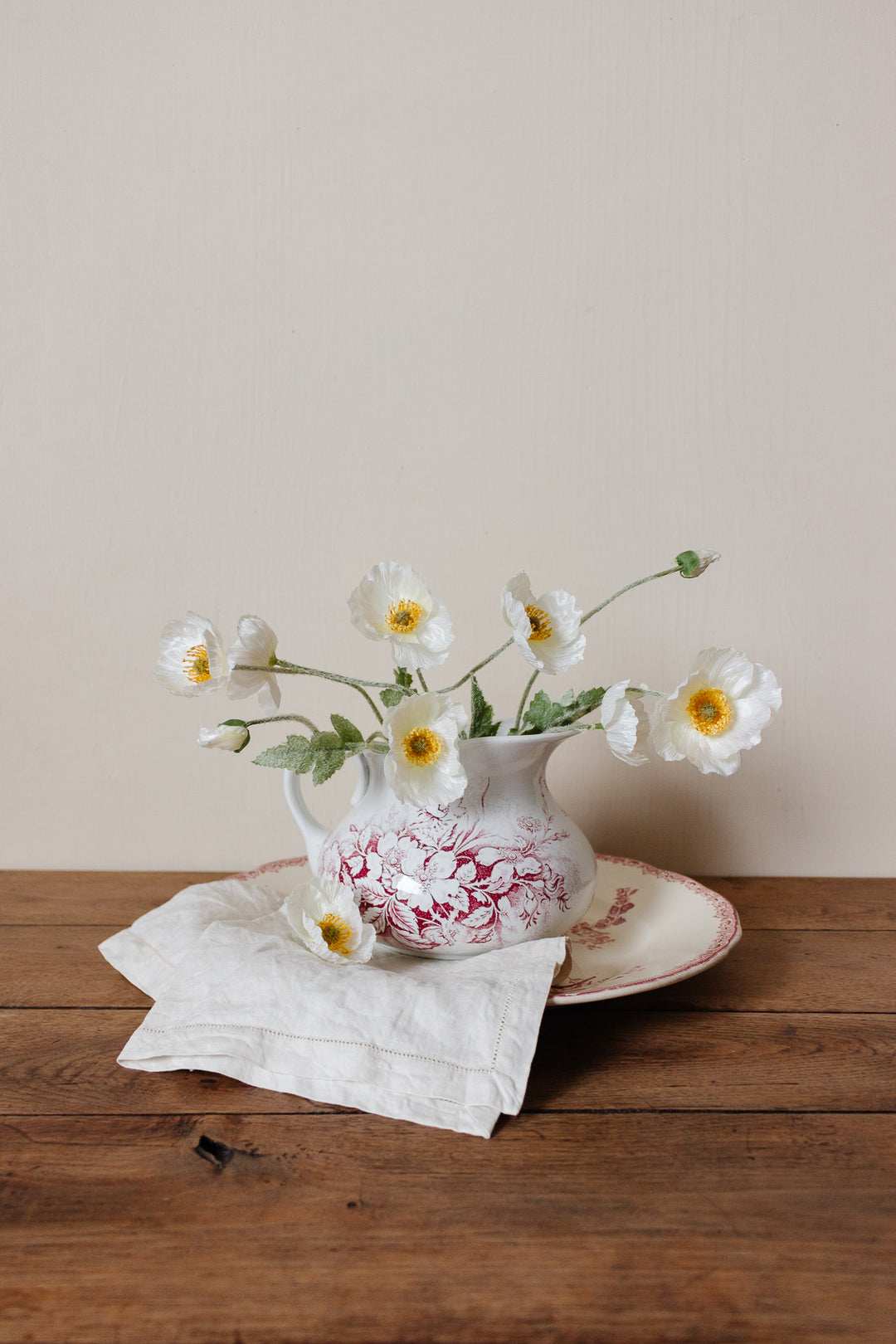antique French transferware pitcher & plate set