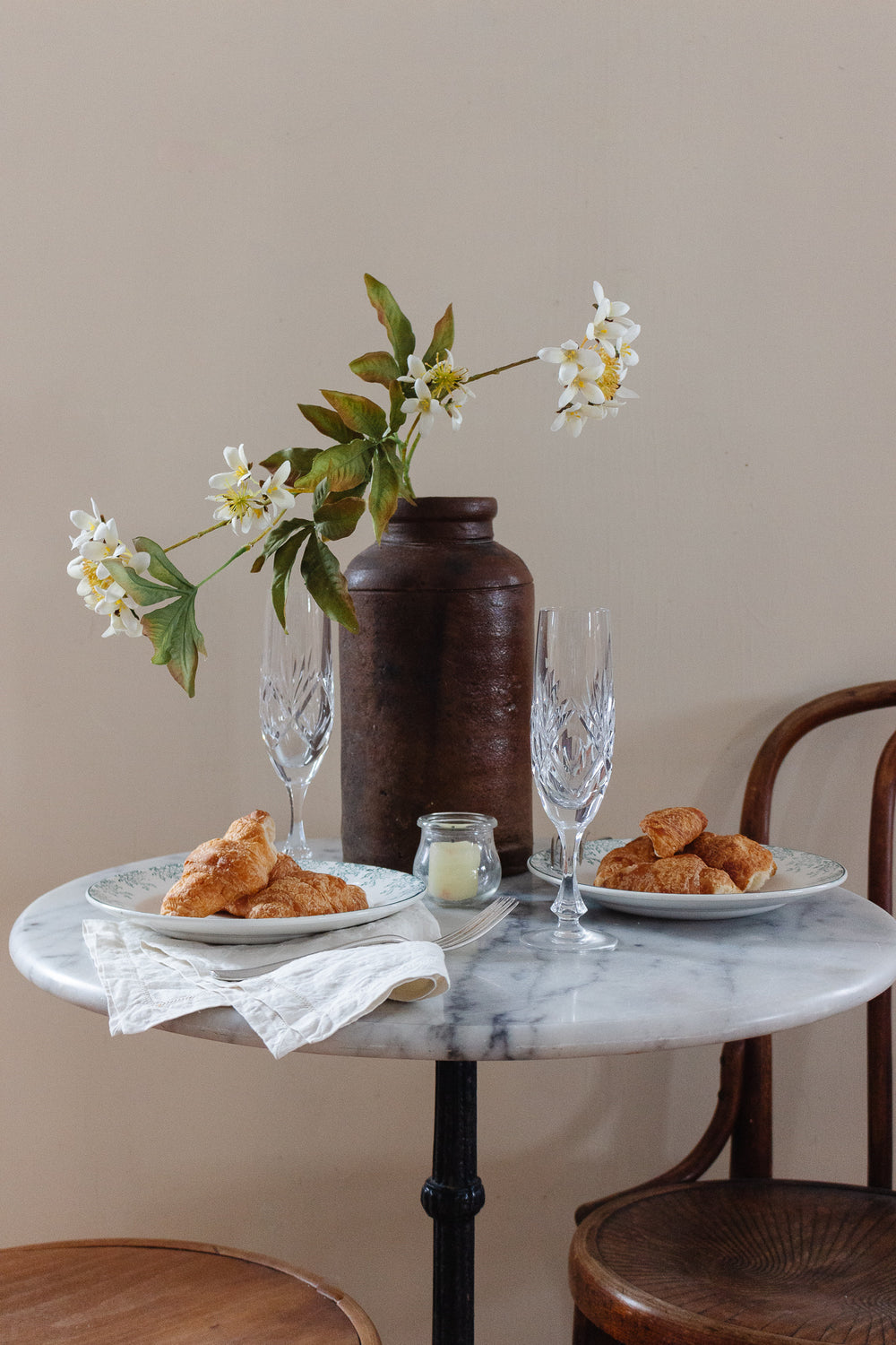 vintage french marble top bistro table with cast iron base