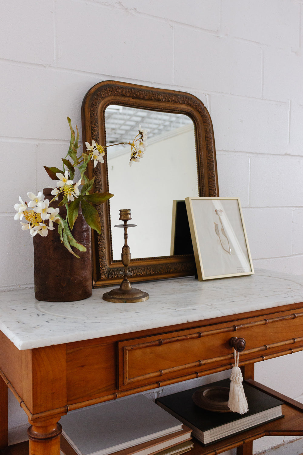 19th century french faux bamboo marble top vanity