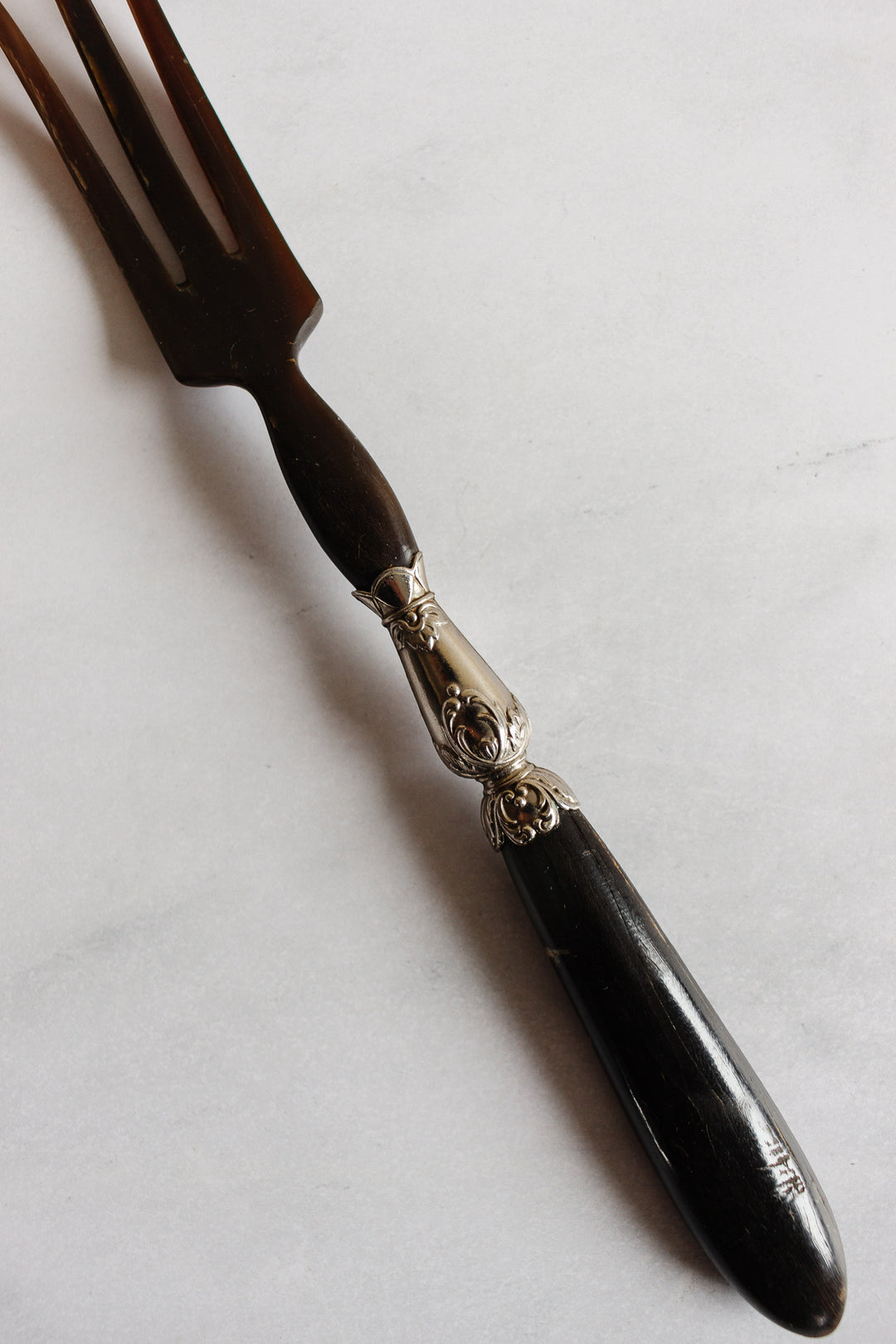 rare antique french horn & ebony serving set