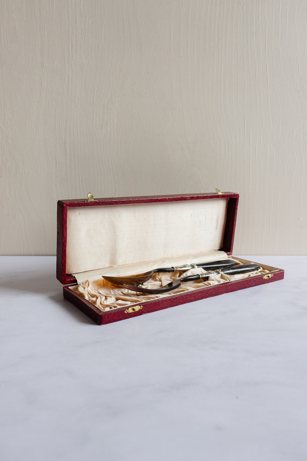 rare antique french horn & ebony serving set