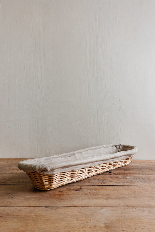 vintage French linen lined baguette basket