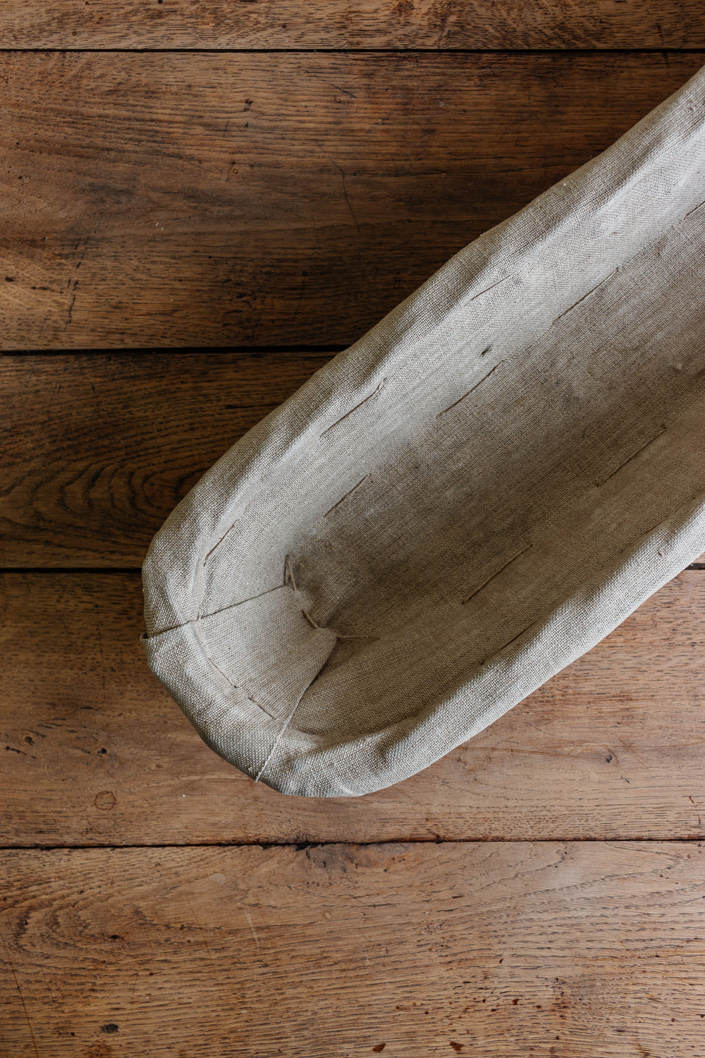 vintage French linen lined baguette basket