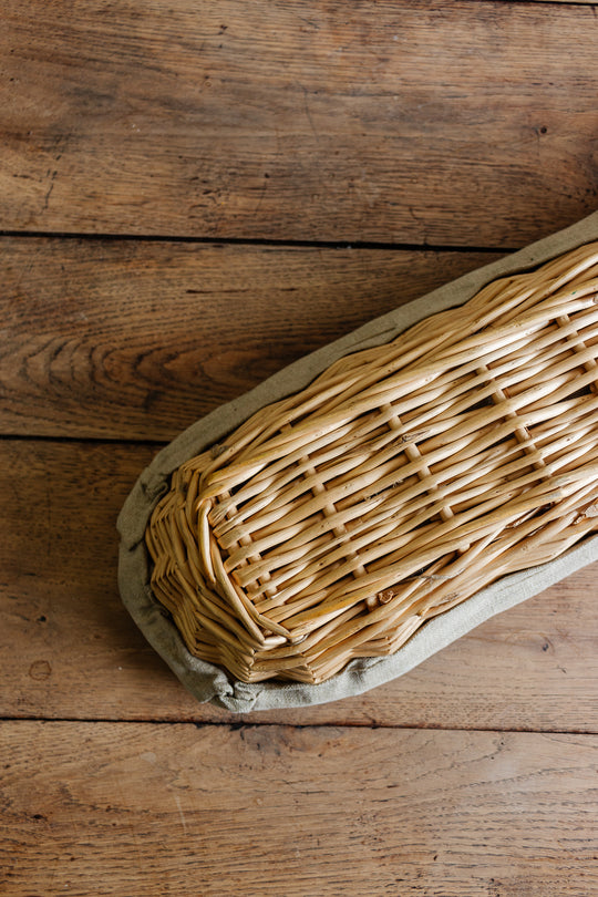 vintage French linen lined baguette basket