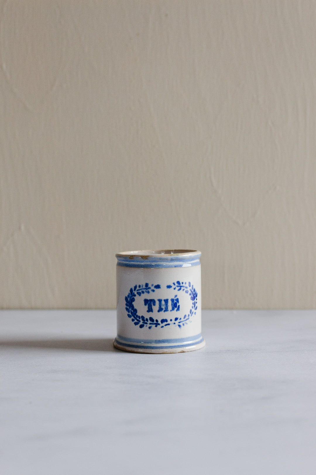 antique French petite "thé" ceramic caddy cup