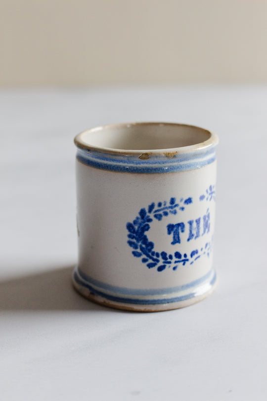 antique French petite "thé" ceramic caddy cup