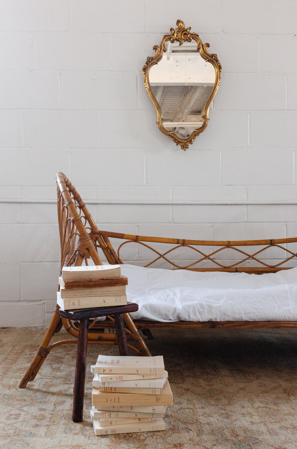 1950s French bamboo basket daybed