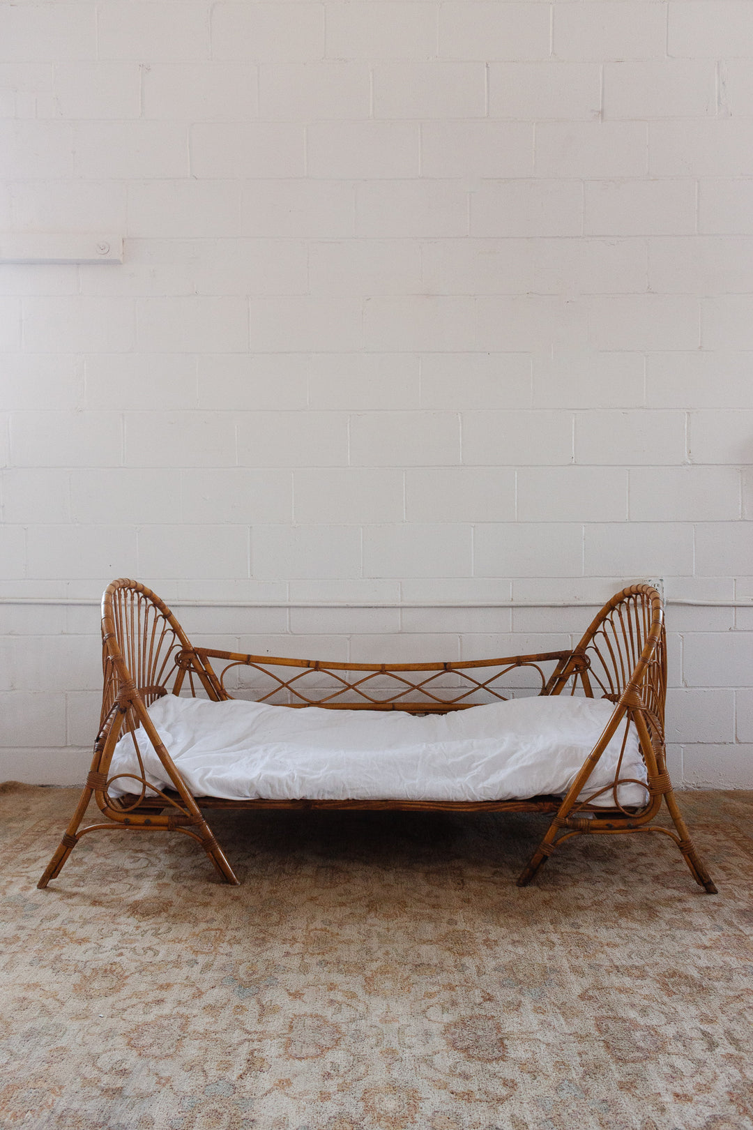 1950s French bamboo basket daybed