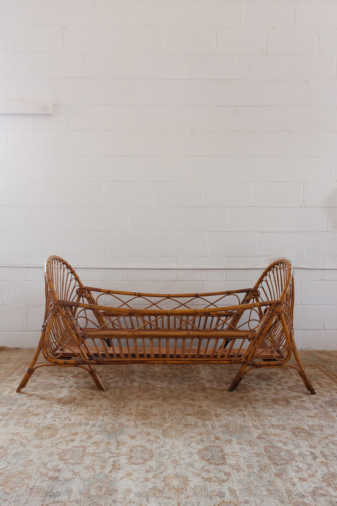 1950s French bamboo basket daybed