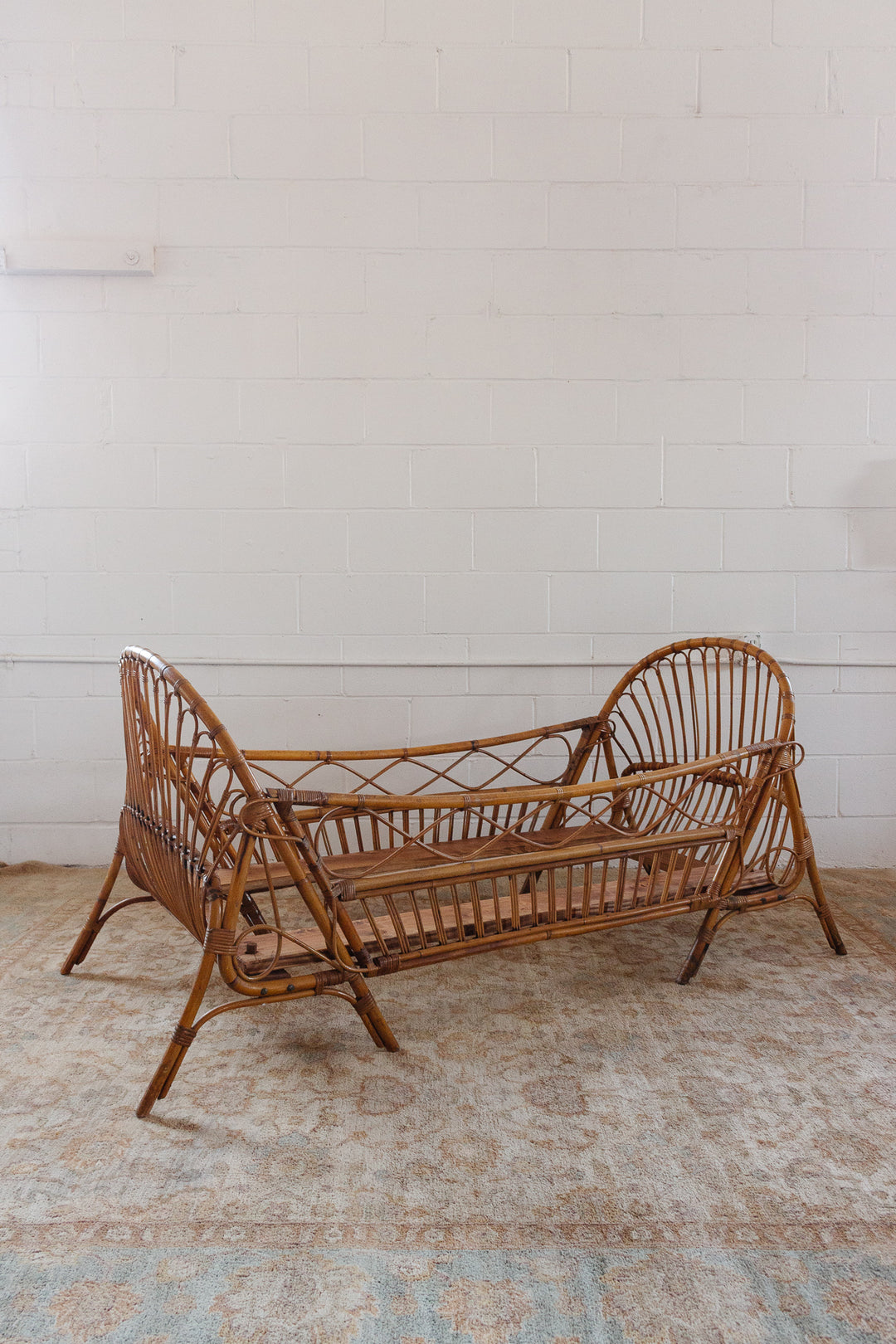 1950s French bamboo basket daybed