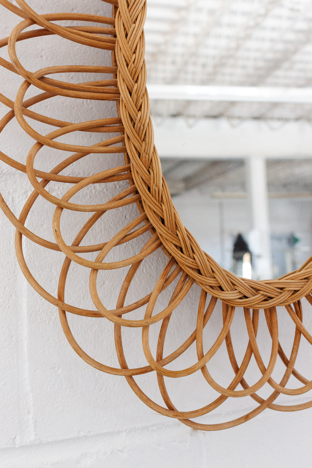 1960s French rattan oval flower mirror