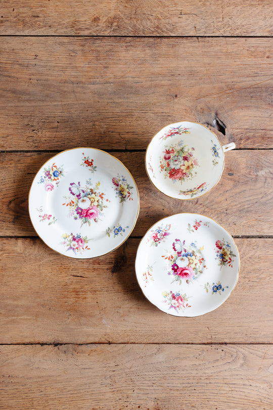 antique signed Hammersley "minuet" tea cups, set of three