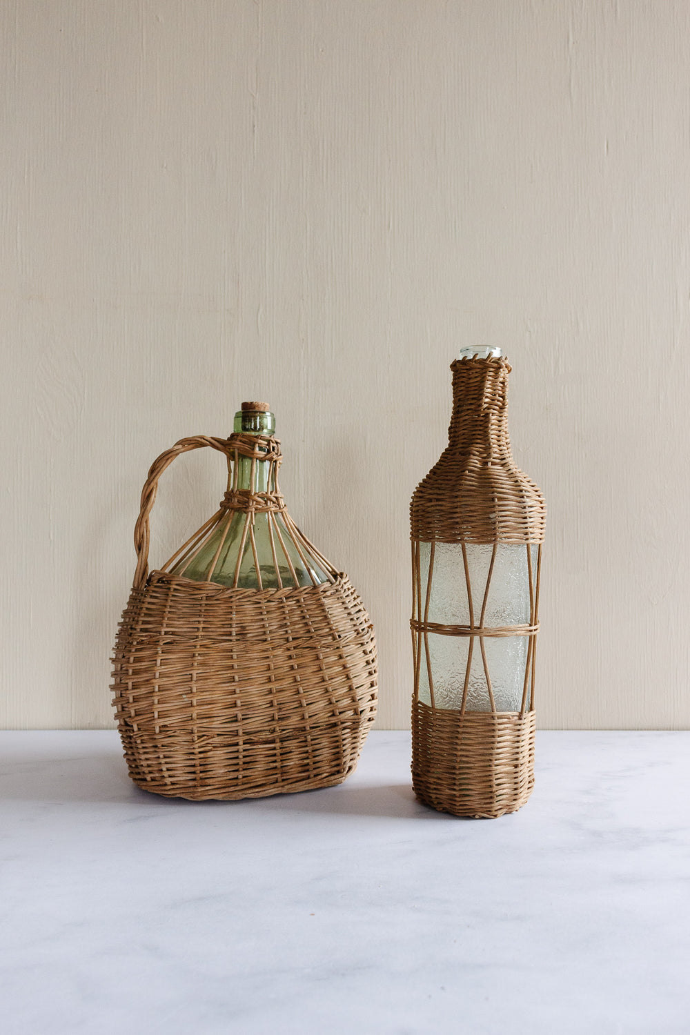 vintage french wicker wrapped jug