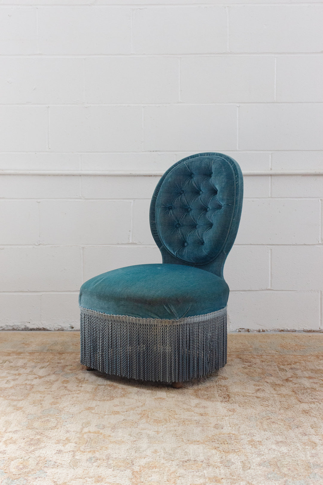 pair of vintage french "petite" velvet slipper chairs