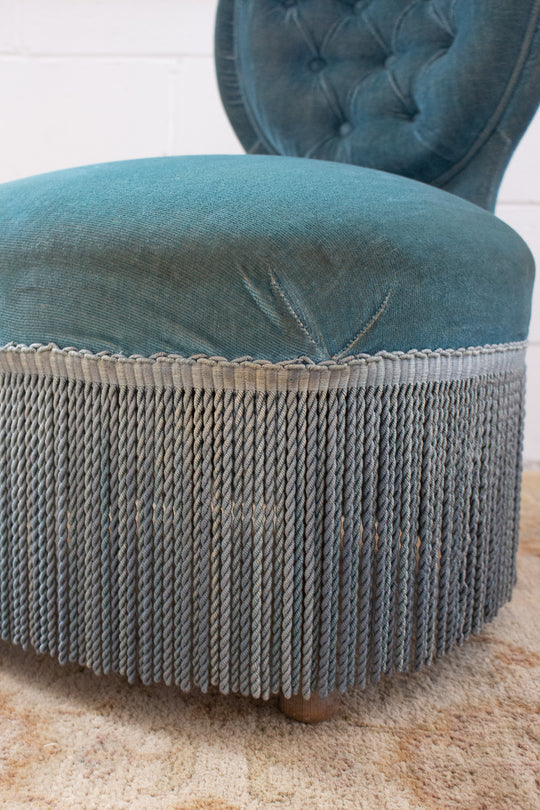 pair of vintage french "petite" velvet slipper chairs