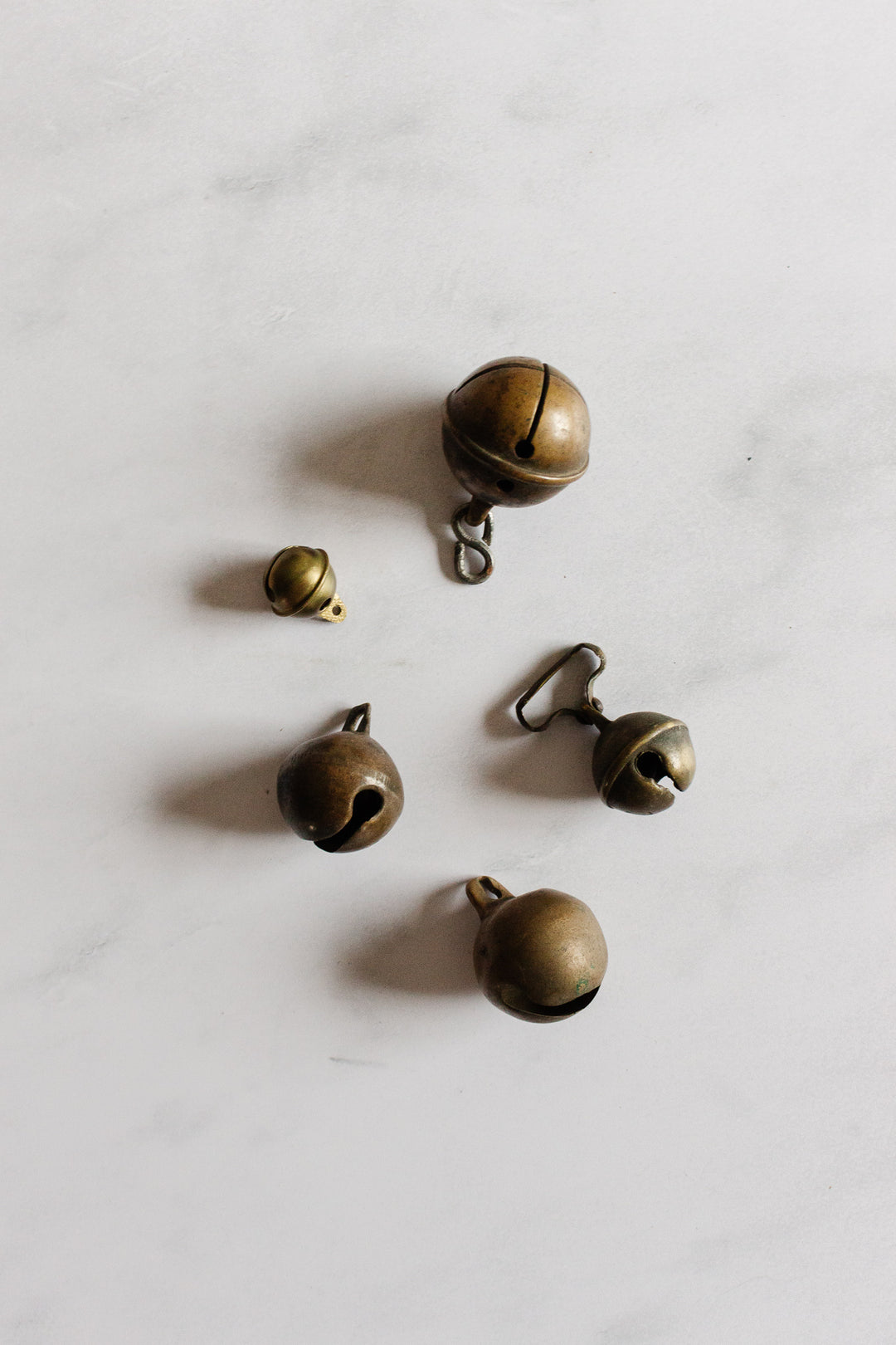 antique French sheepdog bells, set of 5
