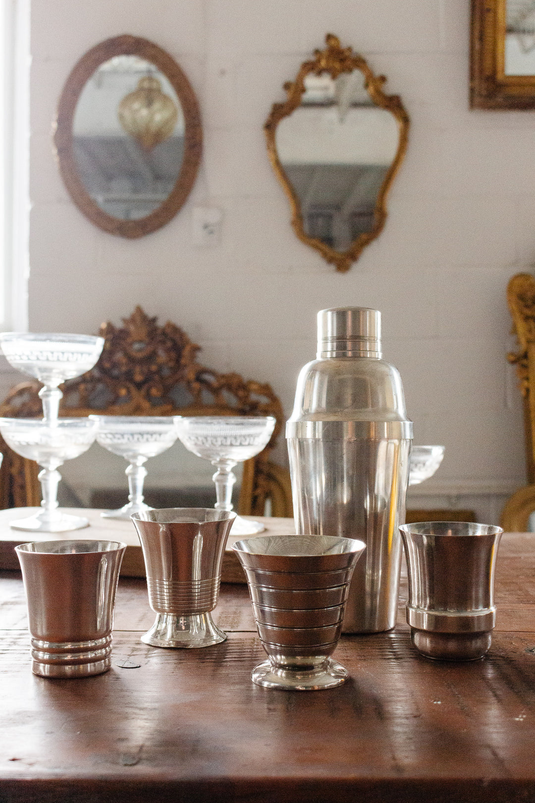 midcentury french cocktail shaker and tumbler set