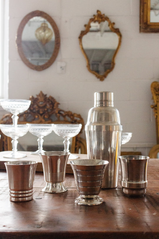 midcentury french cocktail shaker and tumbler set
