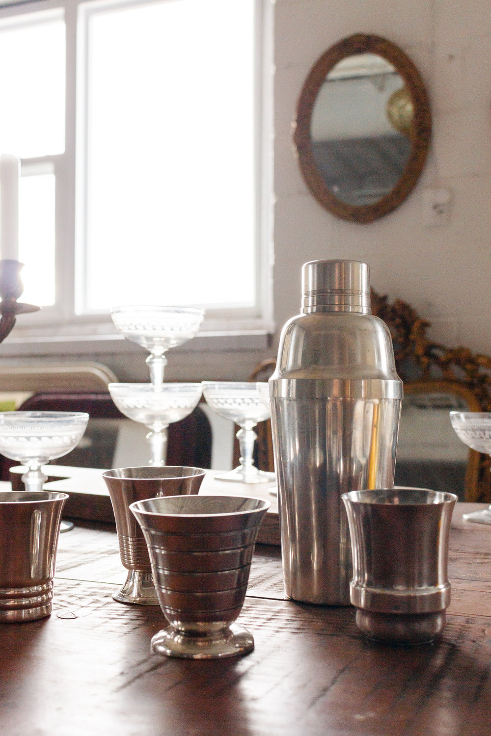 midcentury french cocktail shaker and tumbler set