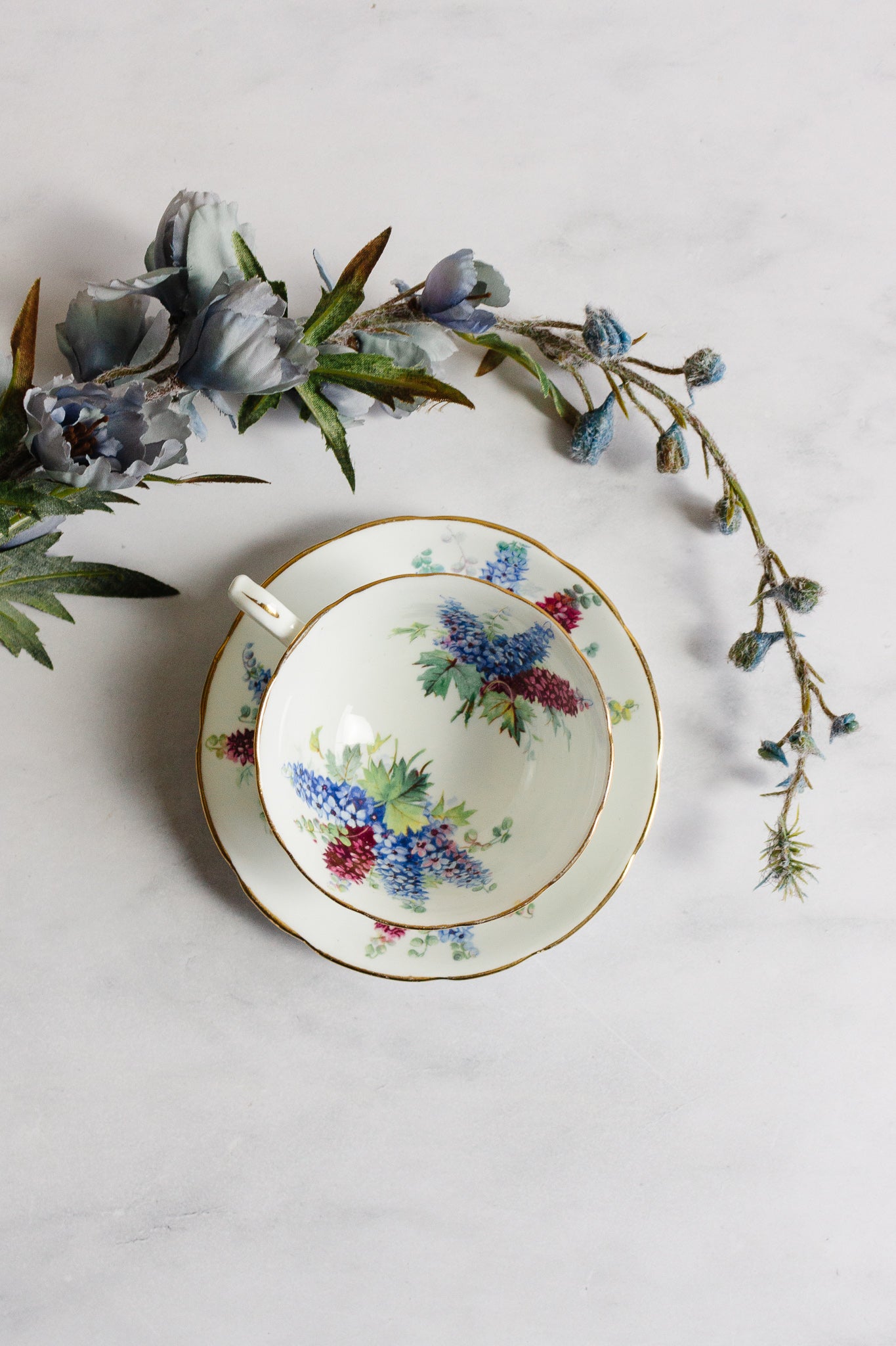 antique english Hammersley tea cup and saucer lilacs Joliette