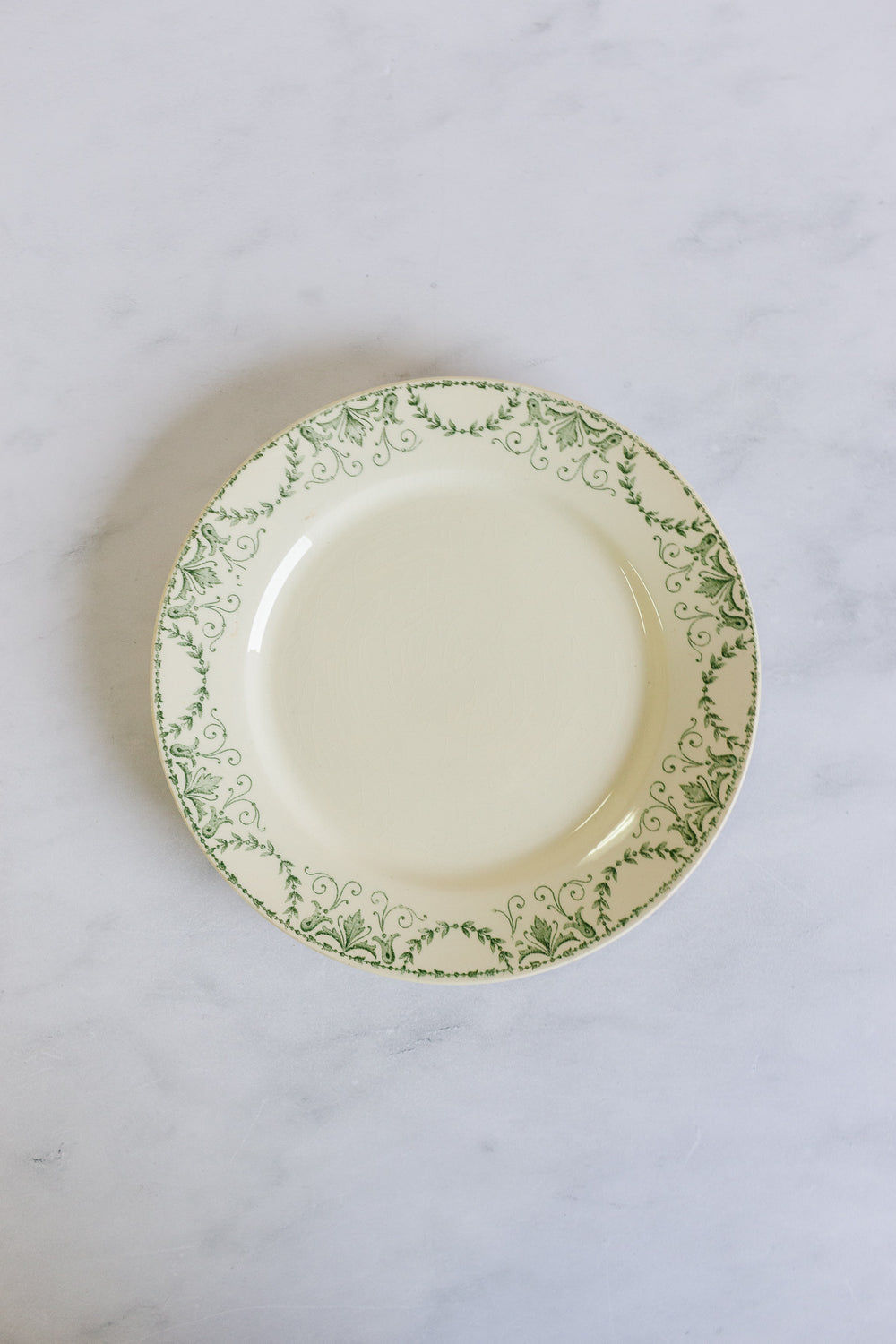 antique french sarreguemines transferware dinner plates, set of 8