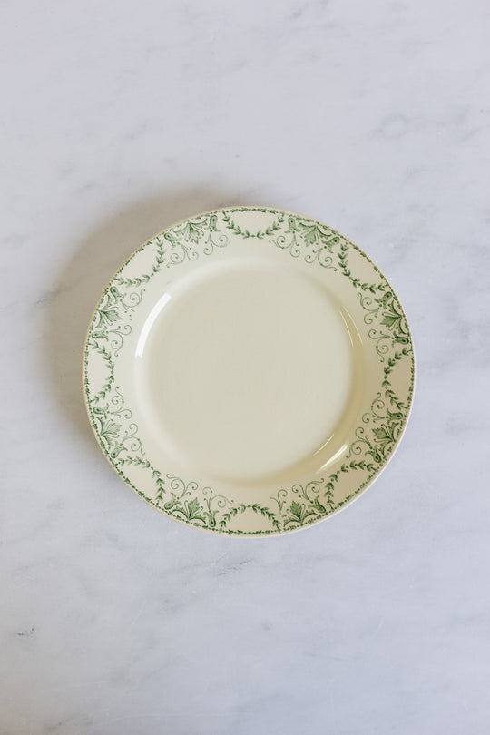 antique french sarreguemines transferware dinner plates, set of 8