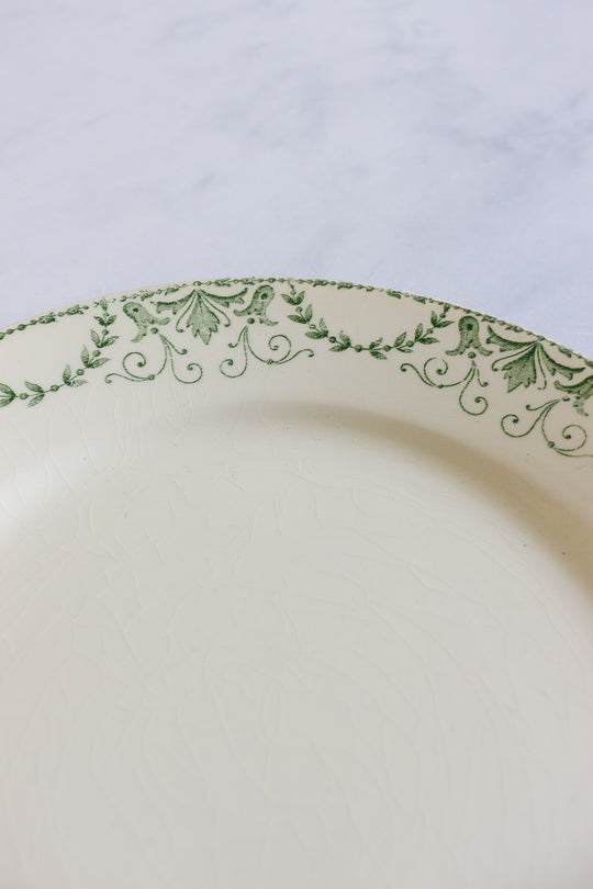 antique french sarreguemines transferware dinner plates, set of 8