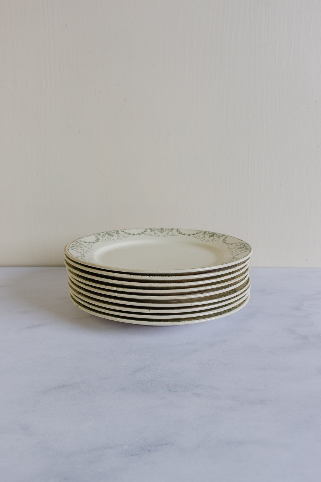 antique french sarreguemines transferware dinner plates, set of 8